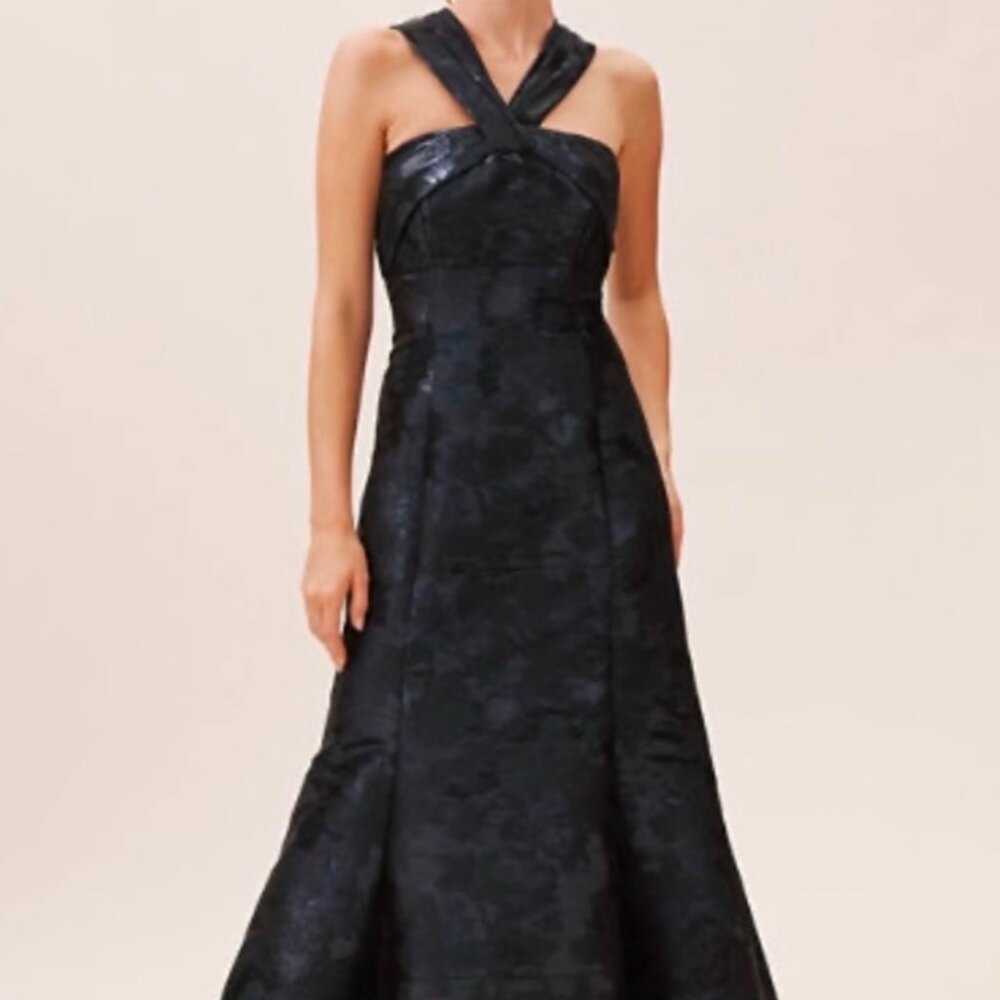 Aidan Mattox Halter Mermaid Silhouette Gown Dress Floral Midnight Blue NWT SZ 2